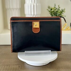 Celine Vintage Triomphe  Black Leather Clutch Bag
